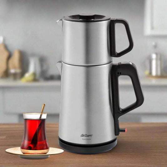 Arzum Tetera Turca eléctrica de acero inoxidable 120V para té turco tradicional