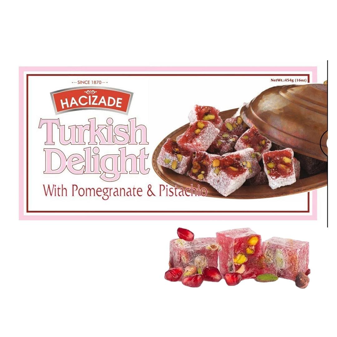 Delicia Turca Turkish Delight with pomegranate and pistachio 454g package