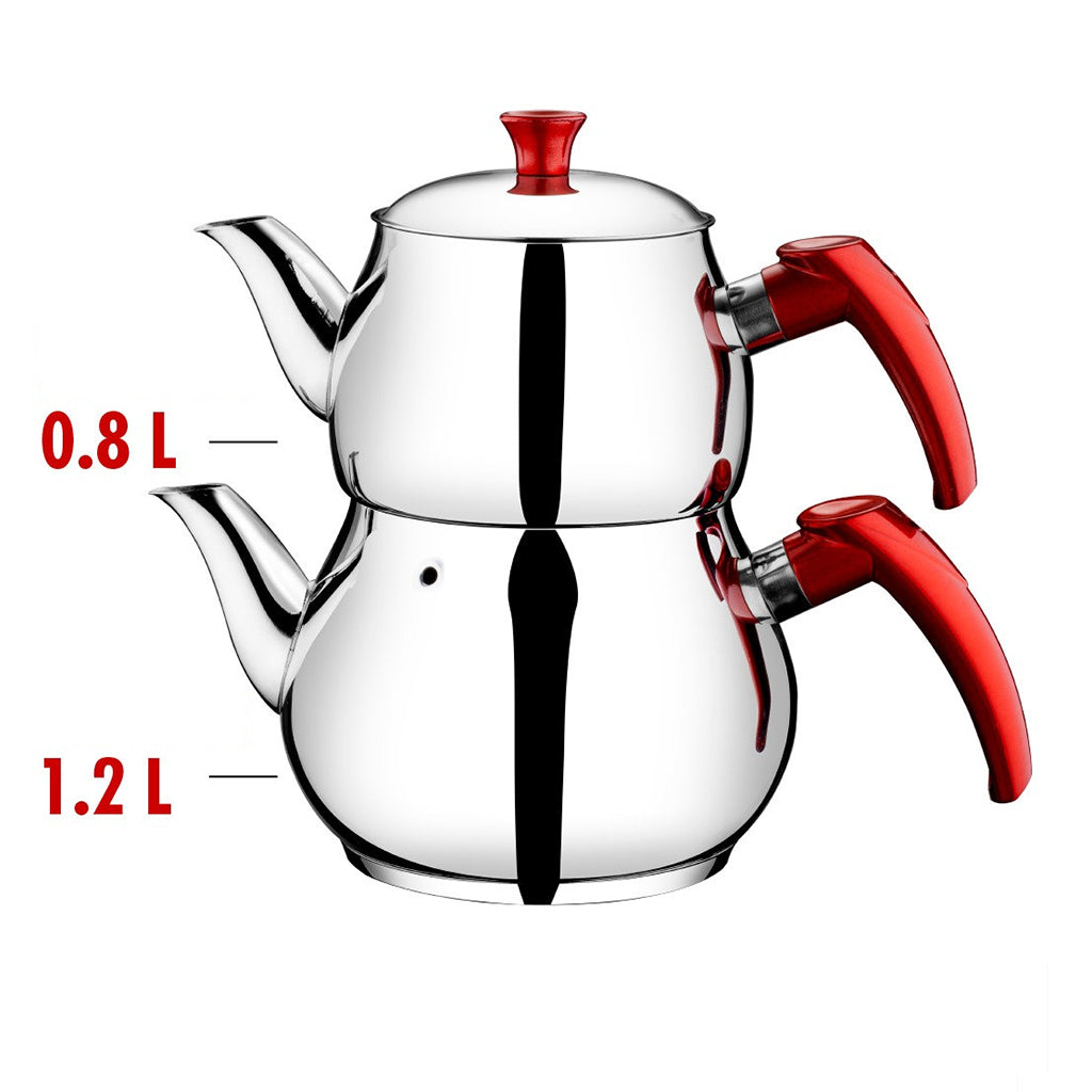 Tetera Turca Tradicional Acero Inox. 0.8L / 1.2L Rojo