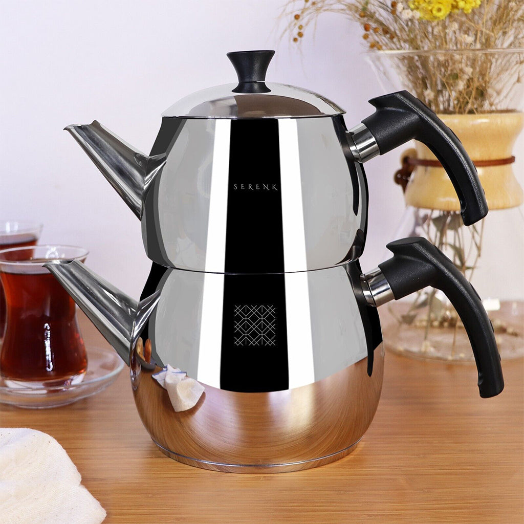 Tetera Turca Tradicional Acero Inox. 1.5L / 1L Negro