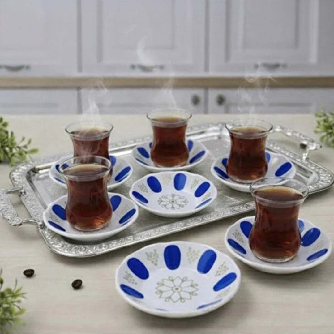 Conjunto de 6 platos para té turco en azul vibrante de plástico duradero