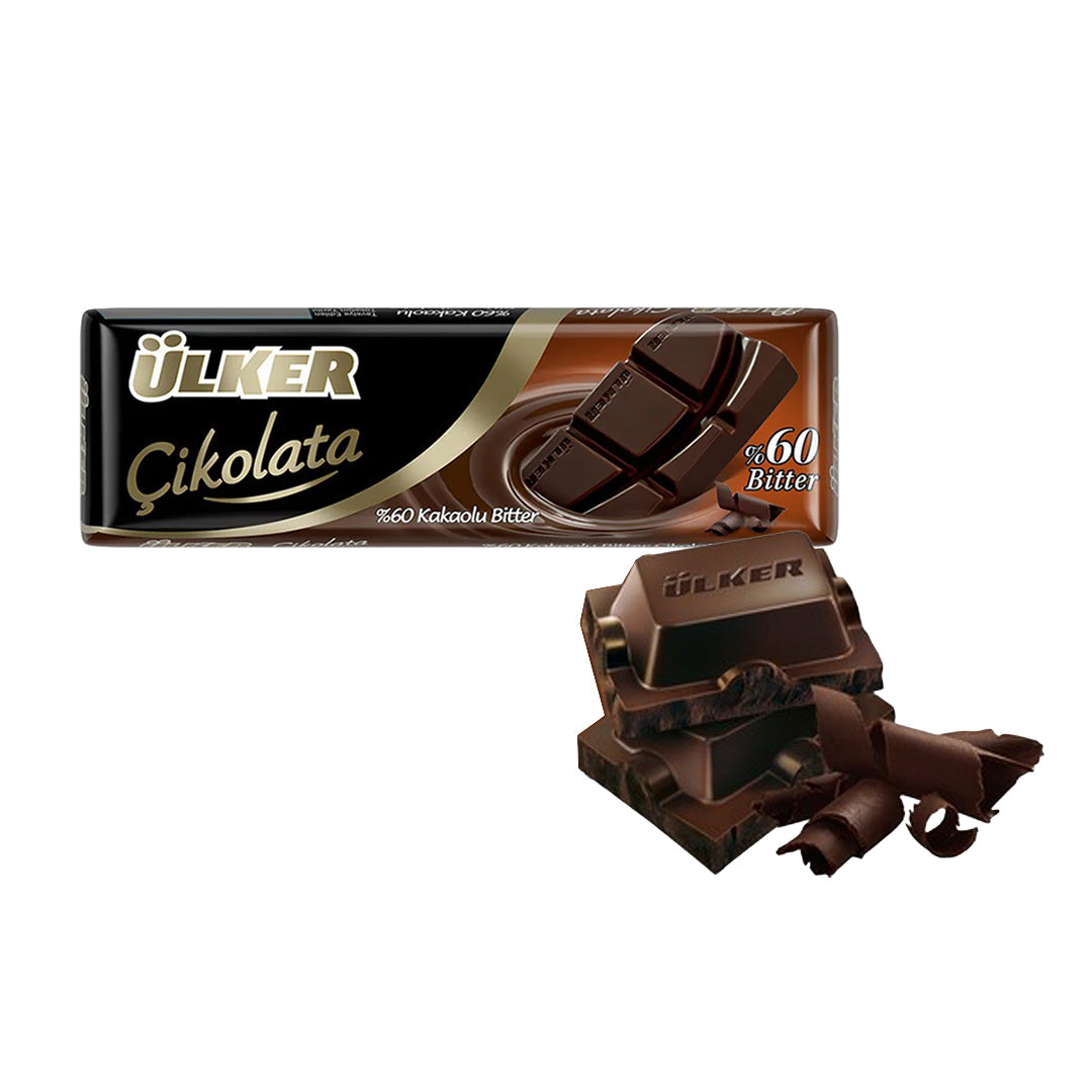 Ulker Chocolate Amargo 60% cacao 30g bar from Turkey with intense flavor and smooth texture