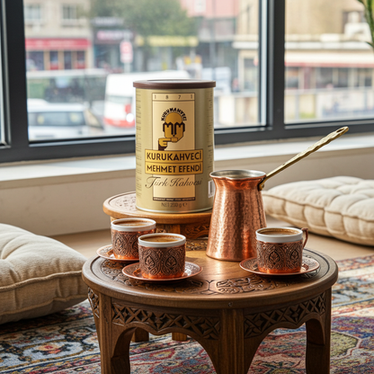 Paquete de Café Turco Kurukahveci Mehmet Efendi 250g con molido ultrafino y sabor intenso