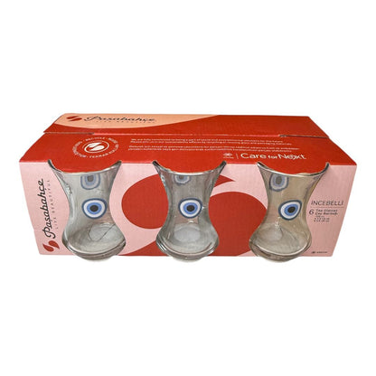 Juego de vasos para té turco con diseño tradicional y vidrio resistente, set de 6 piezas.