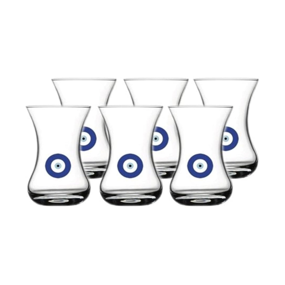 Juego de vasos para té turco de vidrio resistente con diseño tradicional y asas delicadas, 6 piezas