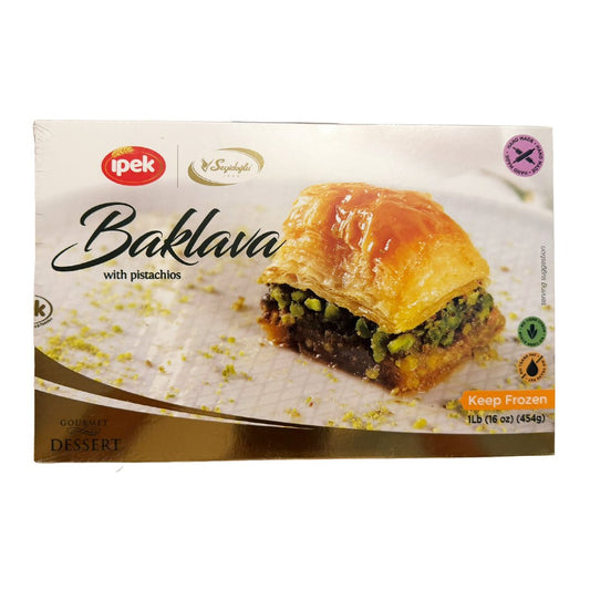 Baklava con pistaches premium 454g con capas crujientes y almíbar de miel