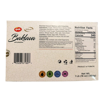 Baklava con pistaches premium de 454g con capas crujientes y almíbar de miel, sabor auténtico turco