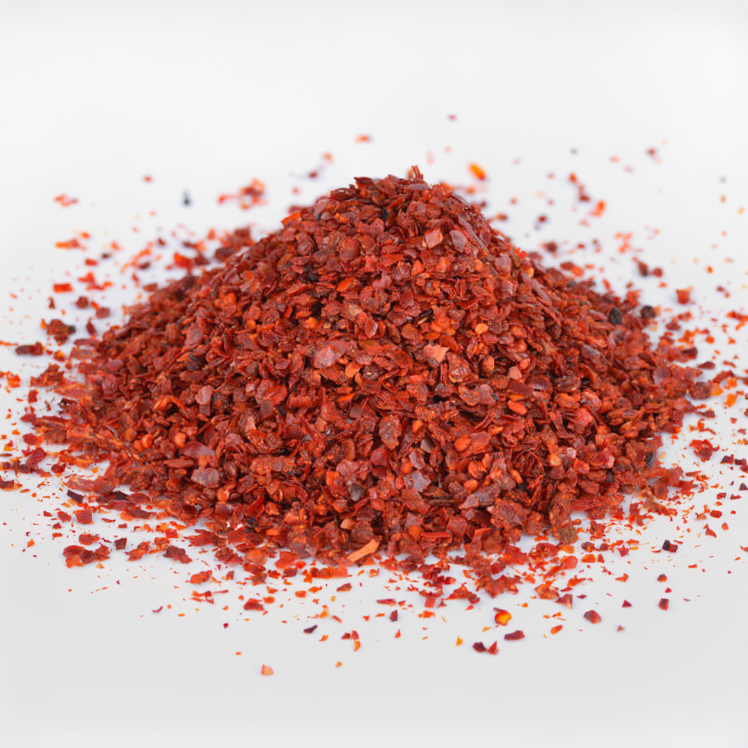 Paquete de 500g de chile rojo triturado turco Pul Biber premium con sabor ahumado y picor moderado