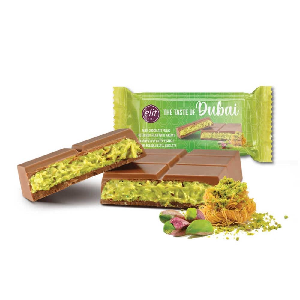 Elit Chocolate Dubai Relleno de Pistache y Kataifi 90g