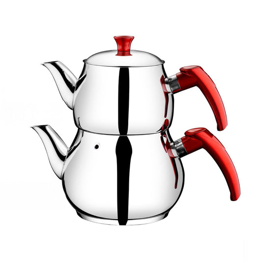 Tetera Turca Tradicional Acero Inox. 0.8L / 1.2L Rojo