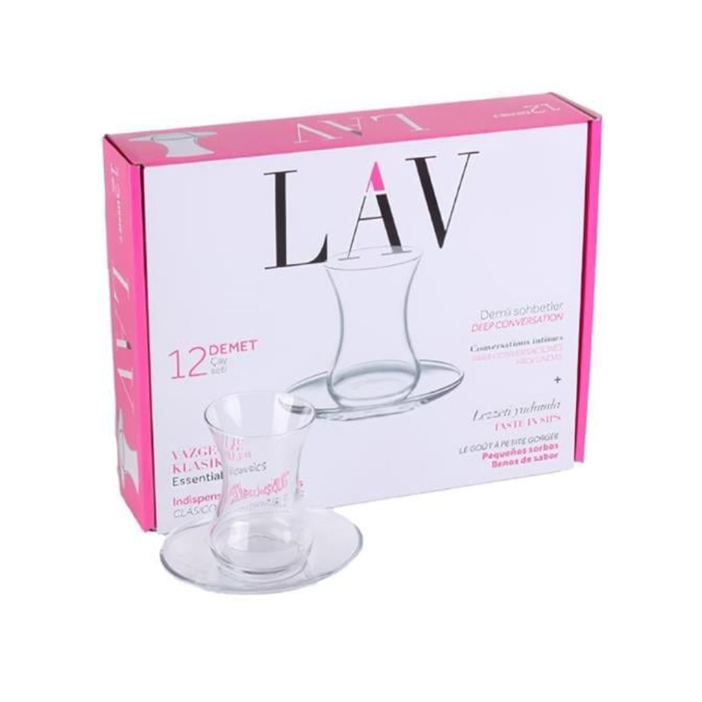 Juego de té de cristal turco caja 12 piezas con 6 tazas y 6 platillos elegantes