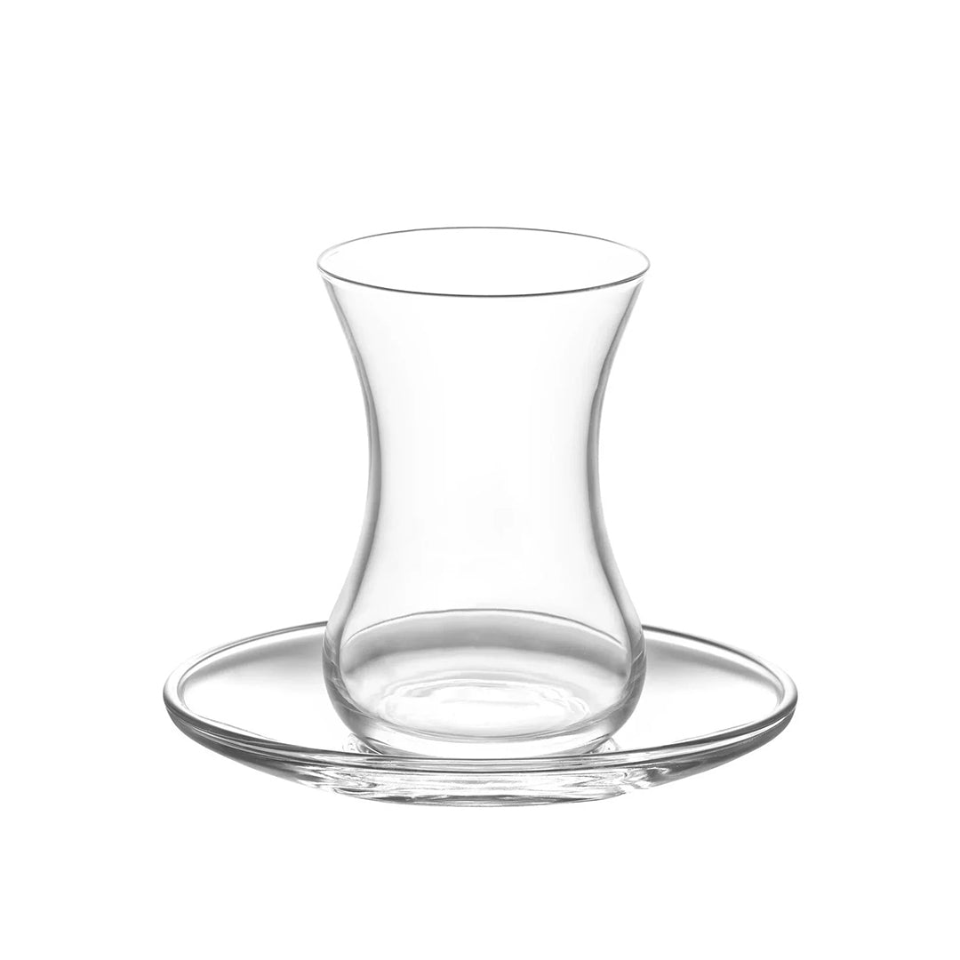 Juego de té de cristal turco con 12 piezas en caja, vasos y platillos transparentes para té tradicional
