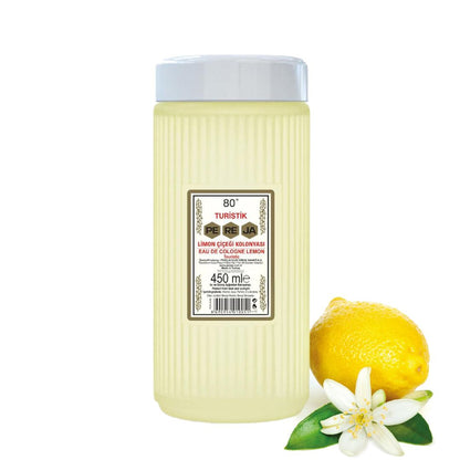 Colonia cítrica Pereja Limon Kolonyasi en botella de plástico amarillo pálido, con relieve acanalado y tapa blanca.