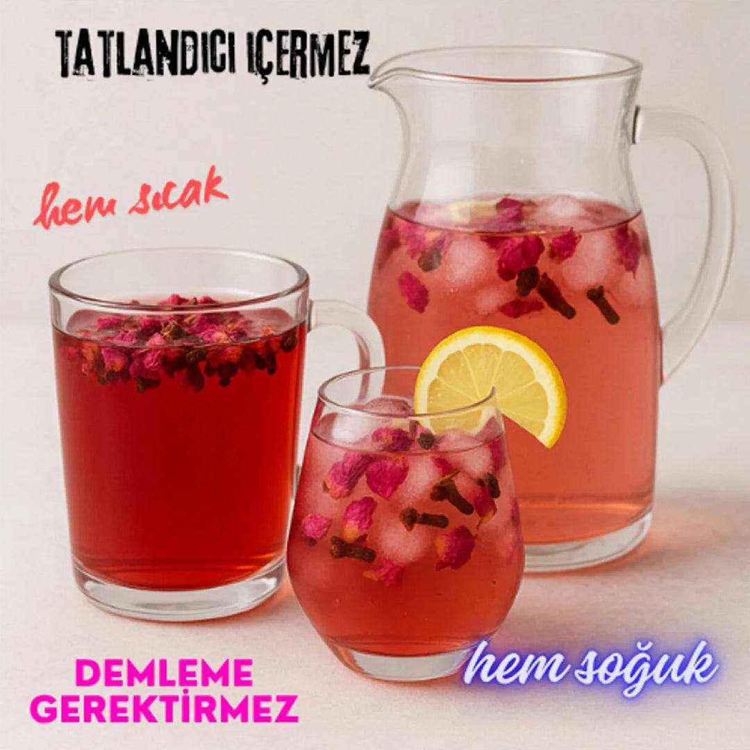 Té Turco Rosa con pétalos de rosa turcos, bebida tradicional aromática y relajante