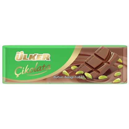 Ulker Chocolate con pistache 30g, chocolate turco suave con trozos crujientes de pistache tostado, ideal para café y postre